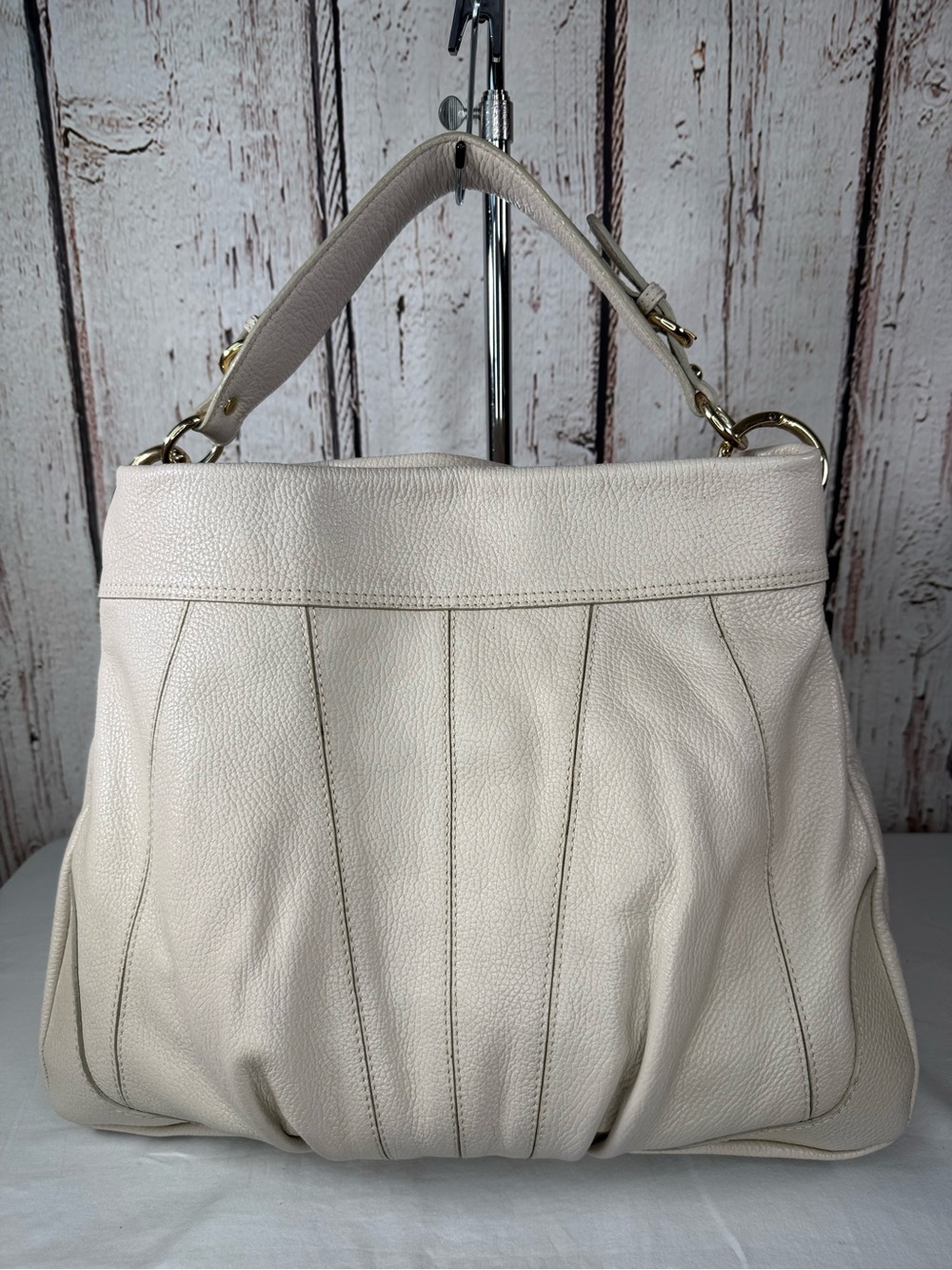 Halogen Cream Leather & Gold Hardware Tote Shoulder Purse Bag